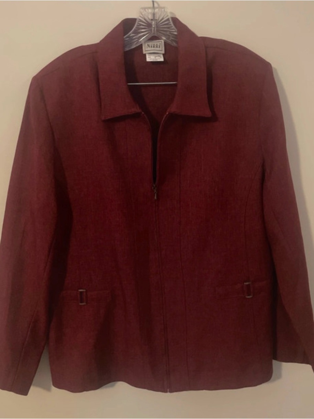 Women's Vintage Zip-Front Burgundy Jacket